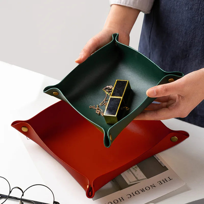 Multifunction leather storage tray for various objects