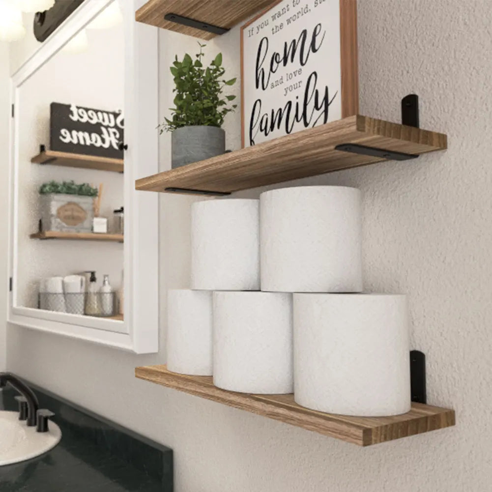 Set of 4 floating wooden wall shelves for decorative storage - view 3