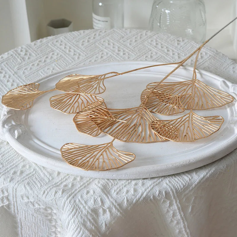 Set of artificial leaves ginkgo eucalyptus holly for floral decoration - Gold / 1 Piece
