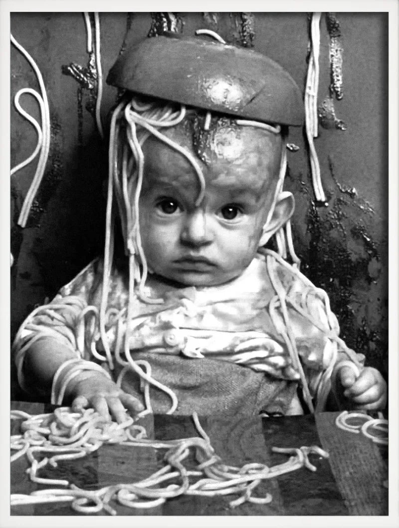 Poster women drinking wine and eating spaghetti wall decoration - 60X90cm No Frame / 13