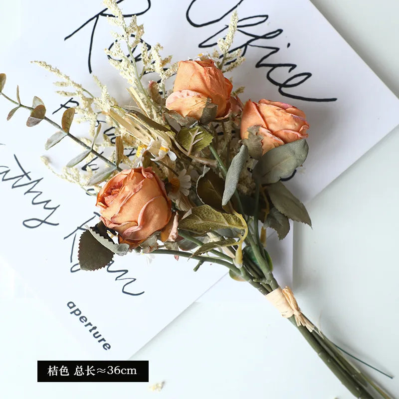 Bouquet of dried rose wines and peonies for autumn retro decoration - Orange
