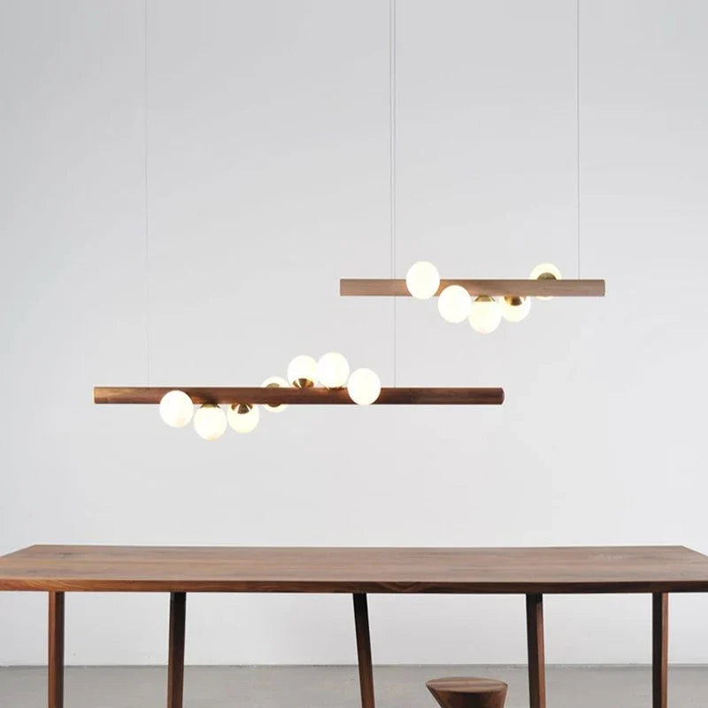 Chandelier in walnut wood and glass modern design for elegant interior