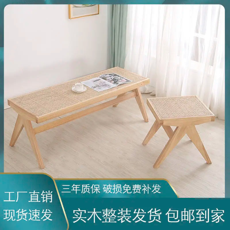 True Nordic style rattan stool for changing shoes - view 5