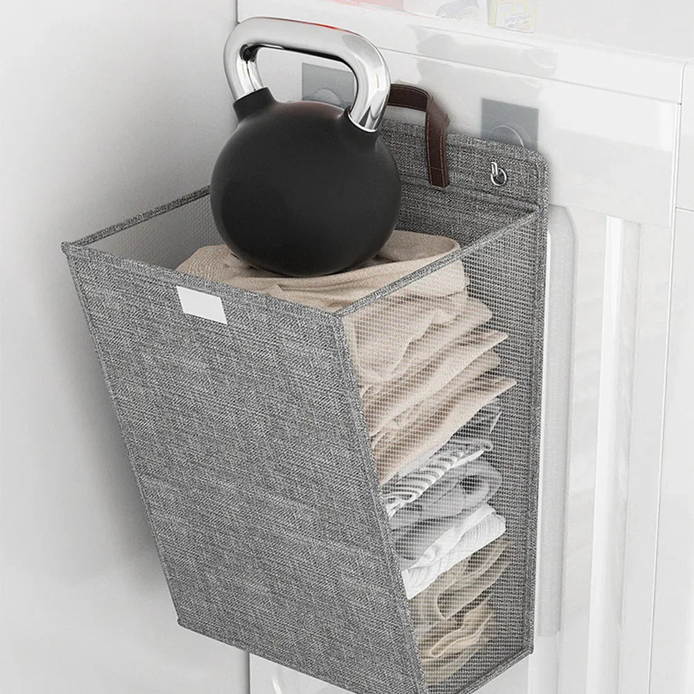 Multifunctional wall adhesive foldable cloth basket for clothing - view 3