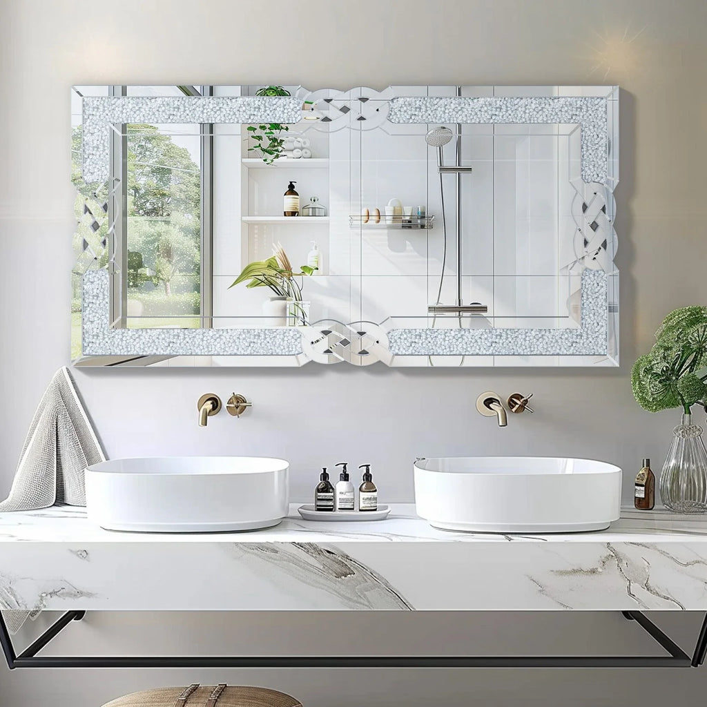 Rectangular glass mirror with decorative crystal frame - view 3
