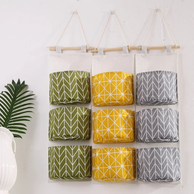 Storage bag suspended in cotton and linen three layers