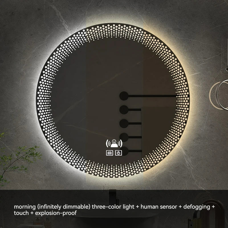 LED round mirror with adjustable backlight and intelligent anti-fog - Anti-Fog Induction