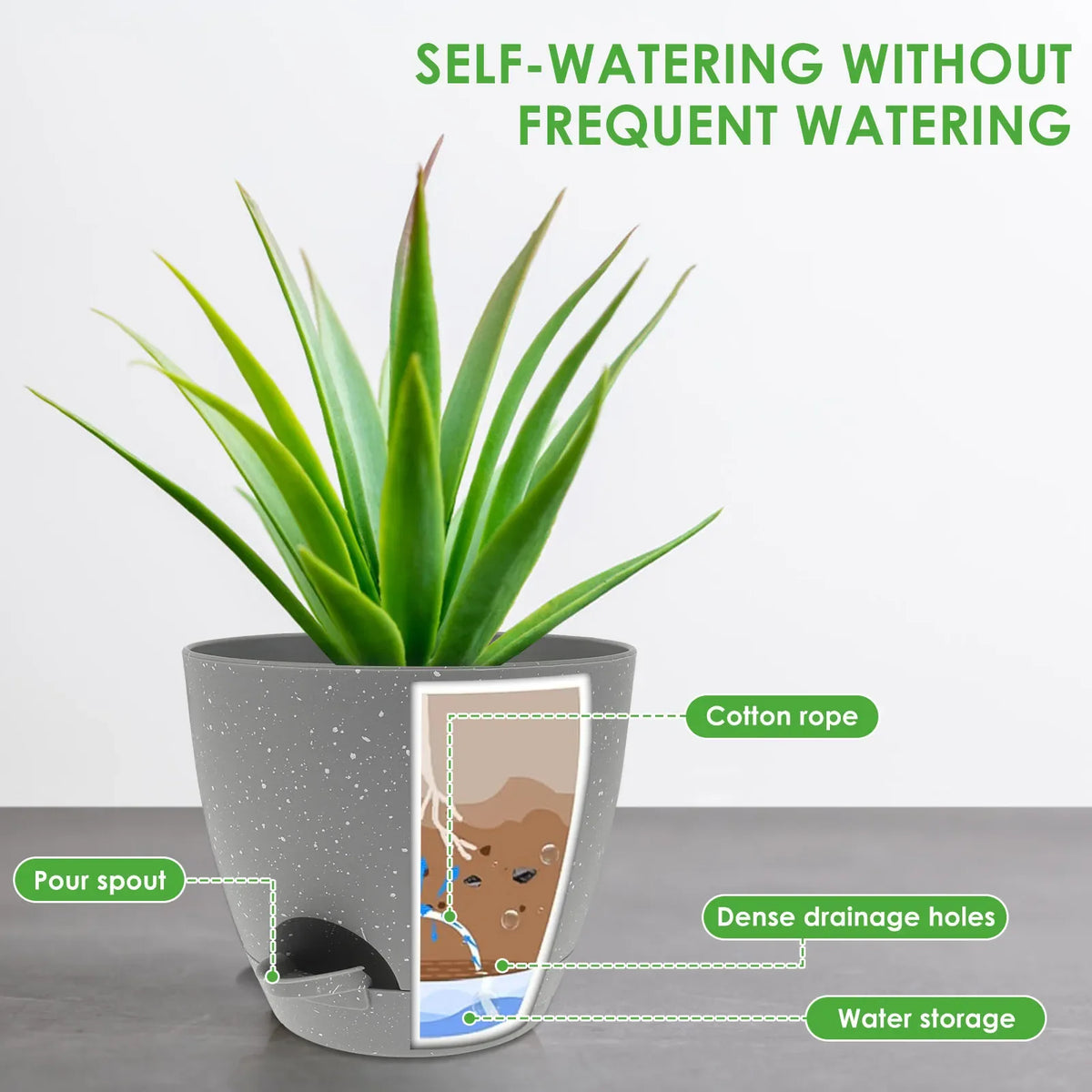 3 plastic self-watering flower jars with integrated tank - view 4