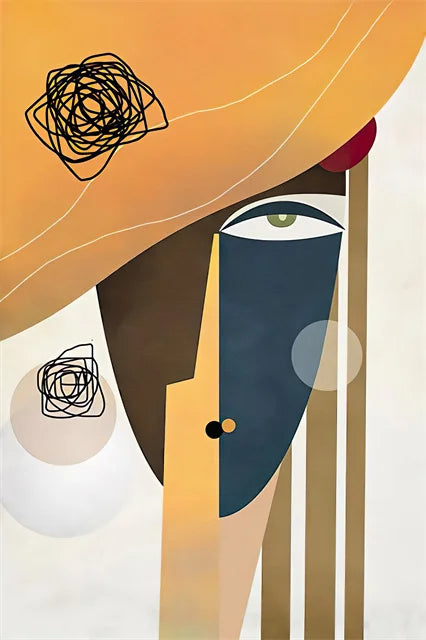Abstract wall art with modern printed characters for interior decoration - Yellow / 50x70cm unframed