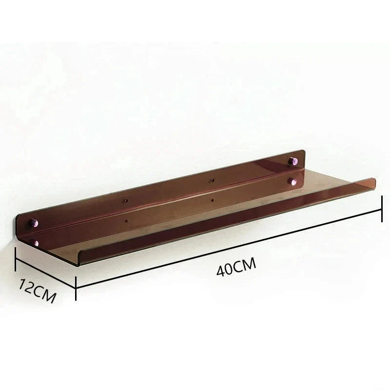 Acrylic Floating Wall Shelf Organizer for Living Room Decor - brown 40X12cm / Sticker Install
