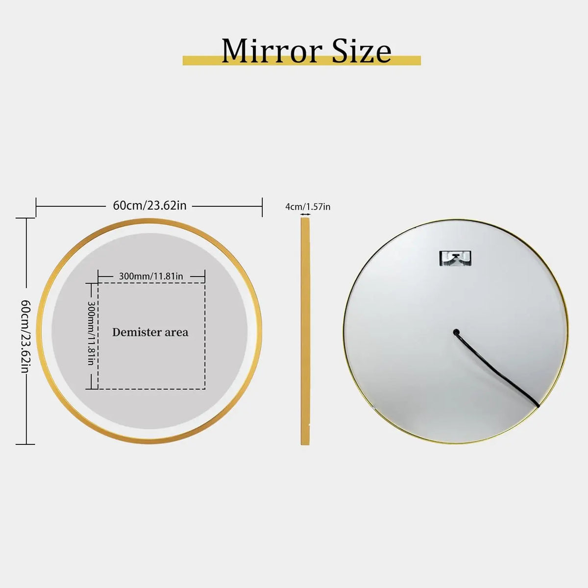 Round illuminated mirror with golden frame and memory function - 600x600mm