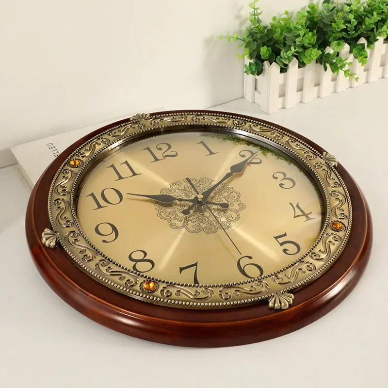 Luxury wooden wall clock and metal retro style silent - view 4