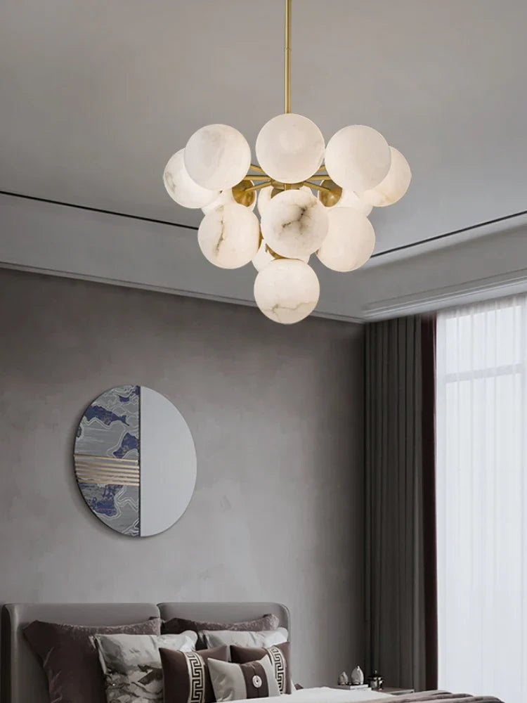 All-in-minimalist and creative marble round copper chandelier - view 4