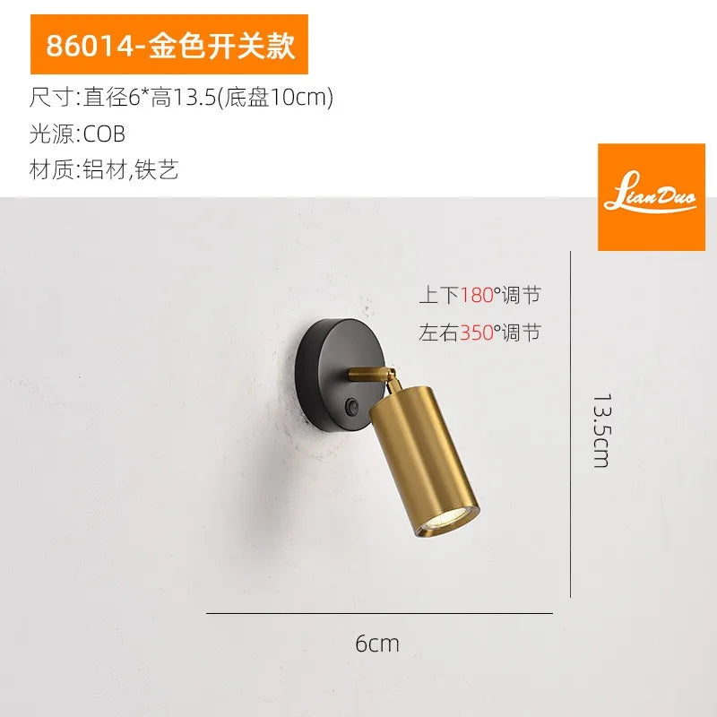 Modern rotary wall sconce adjustable for reading and study - Gold Switch