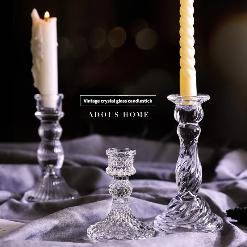Vintage Clear Crystal Glass Candle Holder, Valentine's Day, Romantic Candlelight Dinner, Shooting Props, Home Wedding decor, Hot