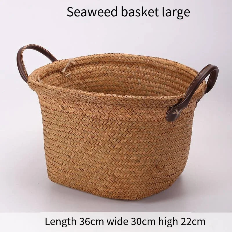 Foldable hand woven wicker and sea-ring storage basket - XL (36 x 30 x 22 cm)