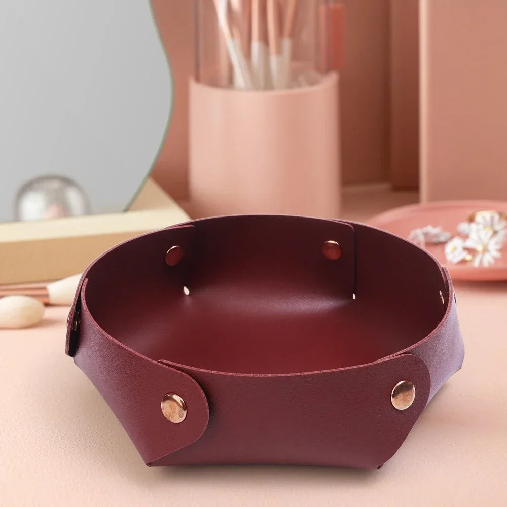 Folding leather top for storage and organization