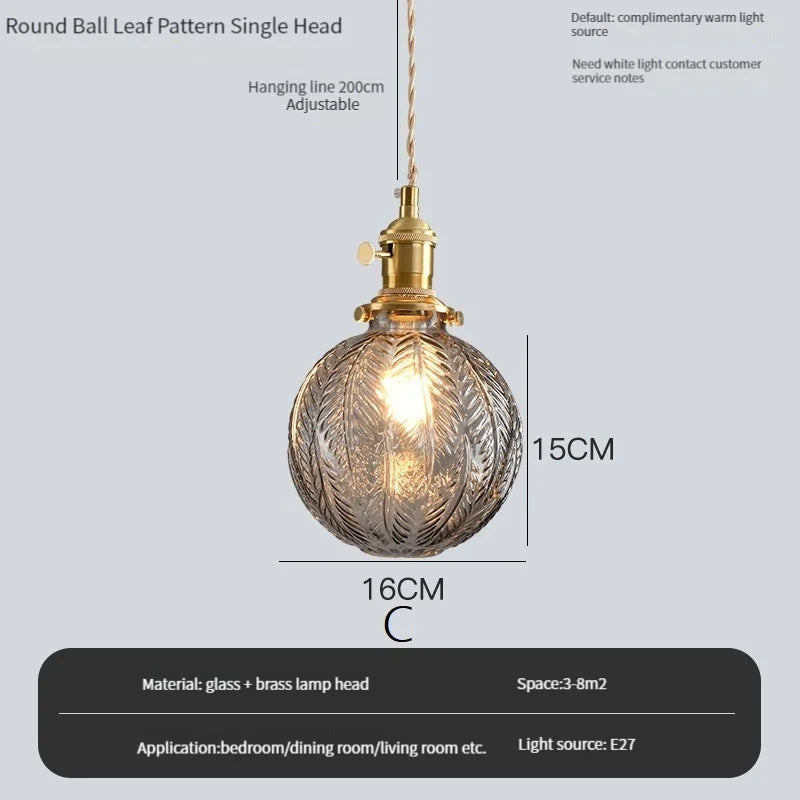 Vintage pendant light with crystal glass switch and shade - 1C / Warm White / 4 W (max. 100 W)
