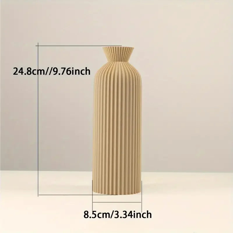Elegant Khaki or Black Plastic Vase, Boho Chic Centerpiece - Khaki-L