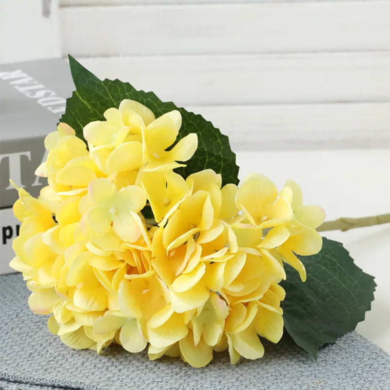Realistic artificial hortensia flower for decoration and bouquet - Yellow