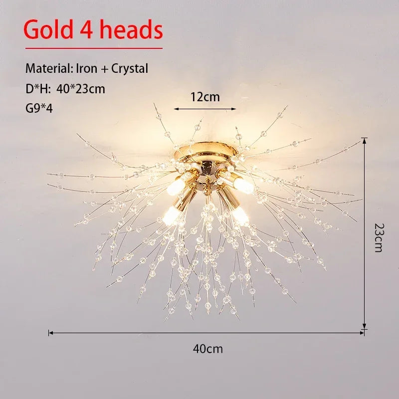 Modern Dandelion Crystal Pendant, Living Room, Dining Room, Bedroom Ceiling Light, Room Light, Fireball Decorative Light - Gold 4 heads / 220V / Warm White