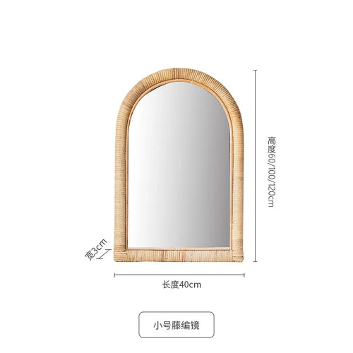 Full length mirror, floor mirror, girls' makeup, dressing, dressing, rattan net, Nordic fitting mirror, ins - U
