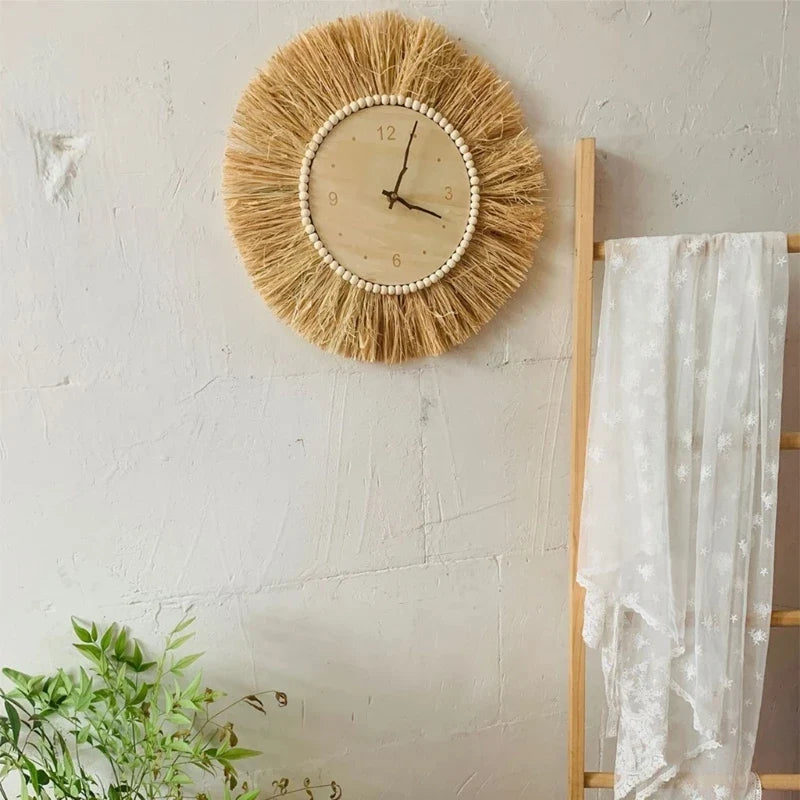 Handcrafted wall clock in woven straw with moving needles - view 6