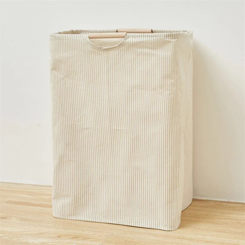 56*40*27CM Japanese Cotton Linen Dirty Clothes Basket, Folding Portable Fabric Laundry Basket，Bathroom Waterproof Storage Basket - E