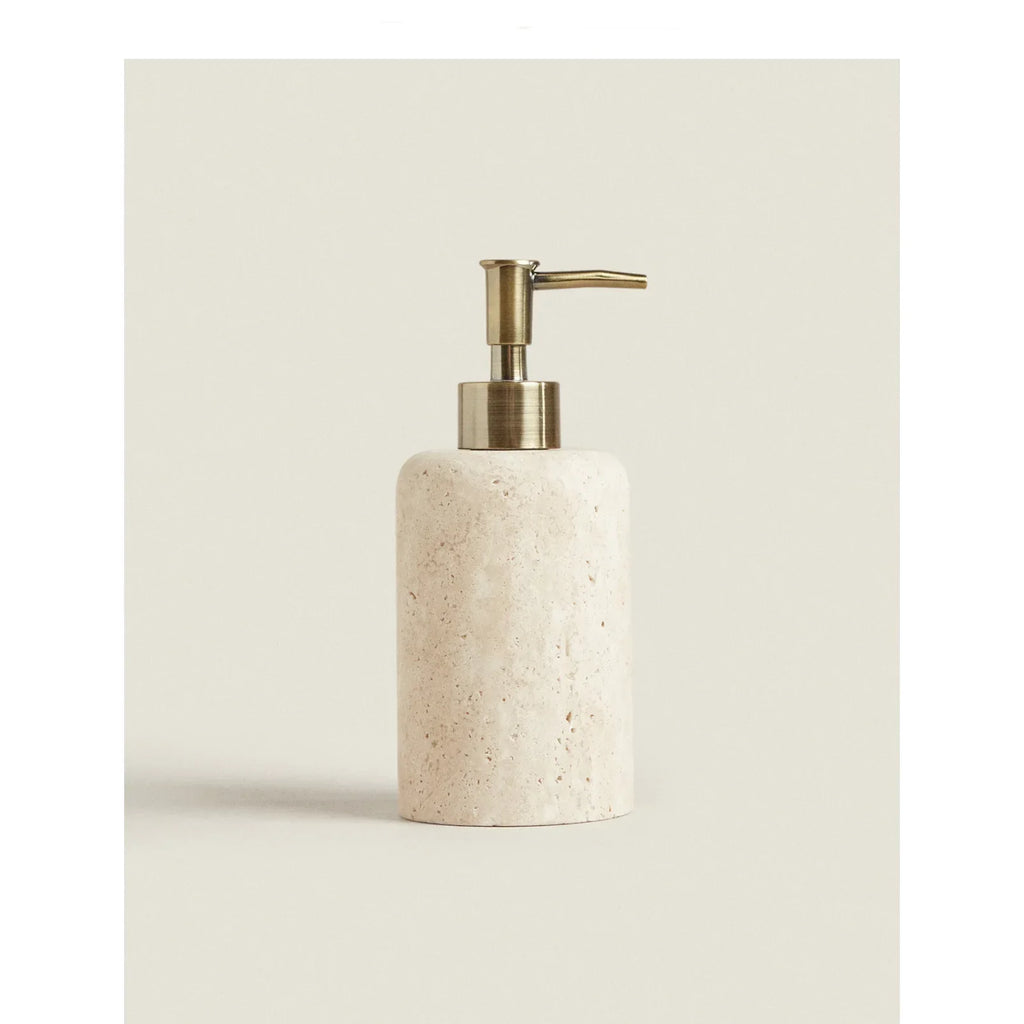 D8x18CM H Natural Yellow Travertine Marble Stone Refillable Bathroom Liquid Dispenser, Lotions Soap Container - view 2