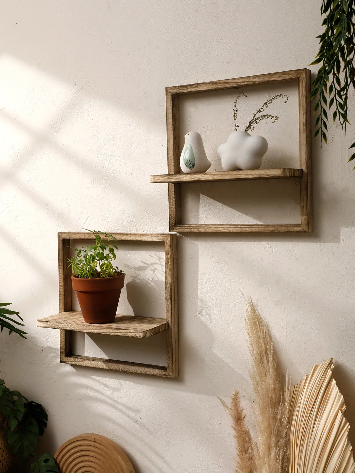 Wooden floating shelf for decorative wall storage - view 4