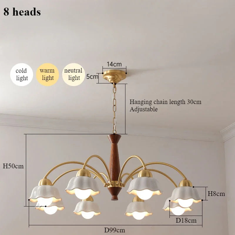 Modern chandelier in ceramic flower for contemporary interior - 8 Heads / Warm Light 3000K