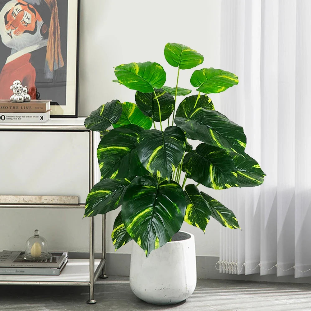 Artificial tropical turtle with decorative leaves and branches - view 2
