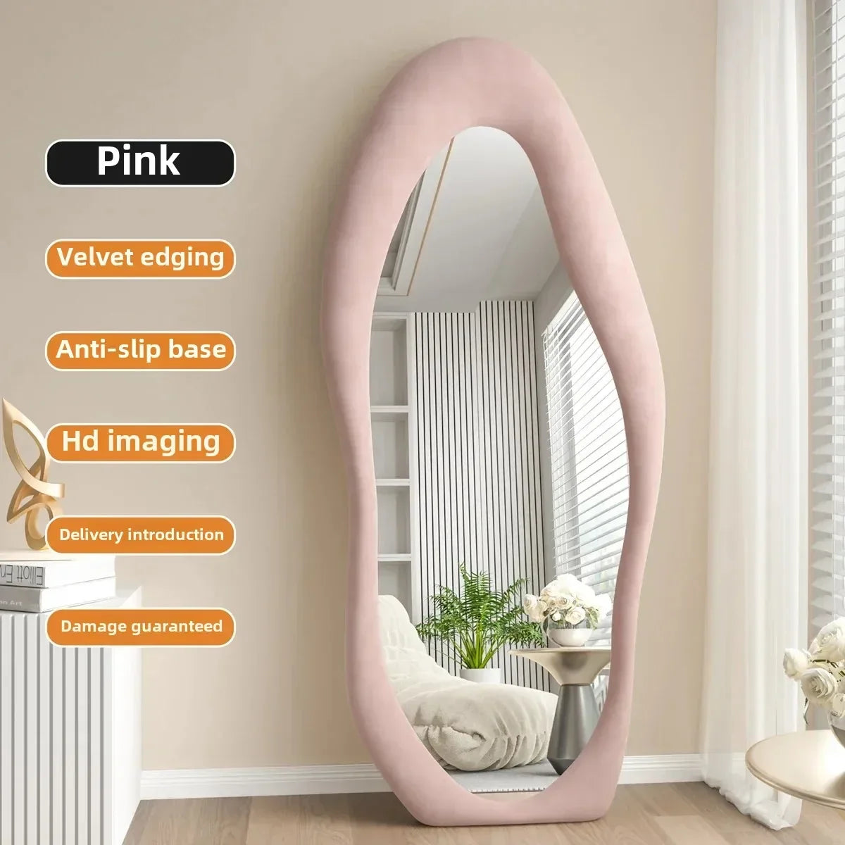 Corrugated mirror integral Nordic design for interior decoration - Pink / 177x75cm