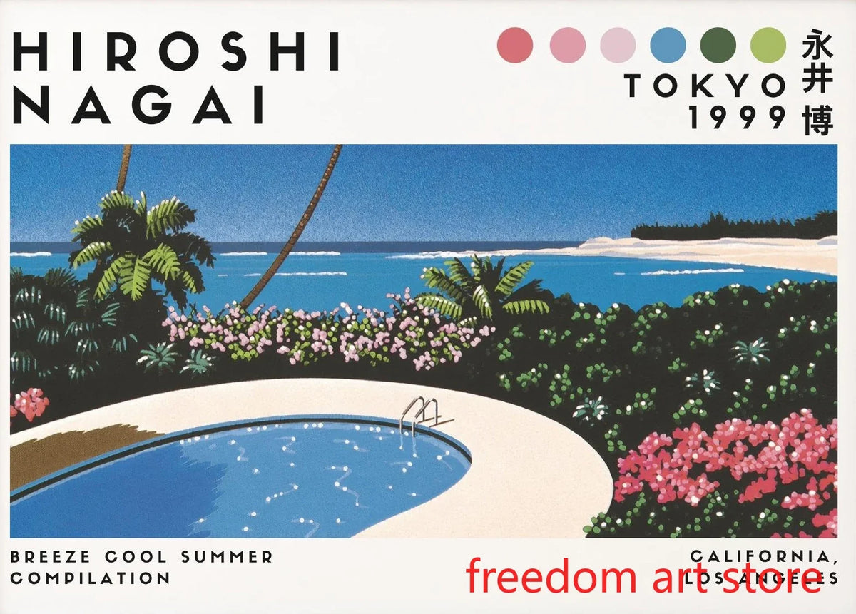 Hiroshi Nagai Vaporwave Art Poster, Sunny Beach Scene - 13X18cm Unframed