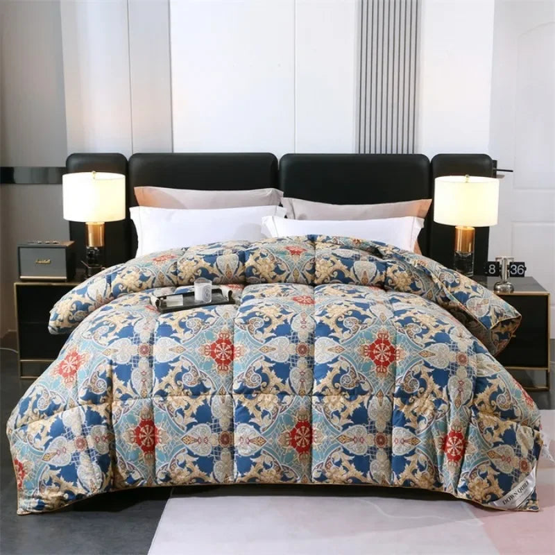 New 95 printed hotel down quilt thickened warm white goose down winter quilt , easy temperature locking - 220x240cm 4.5kg / WHITE