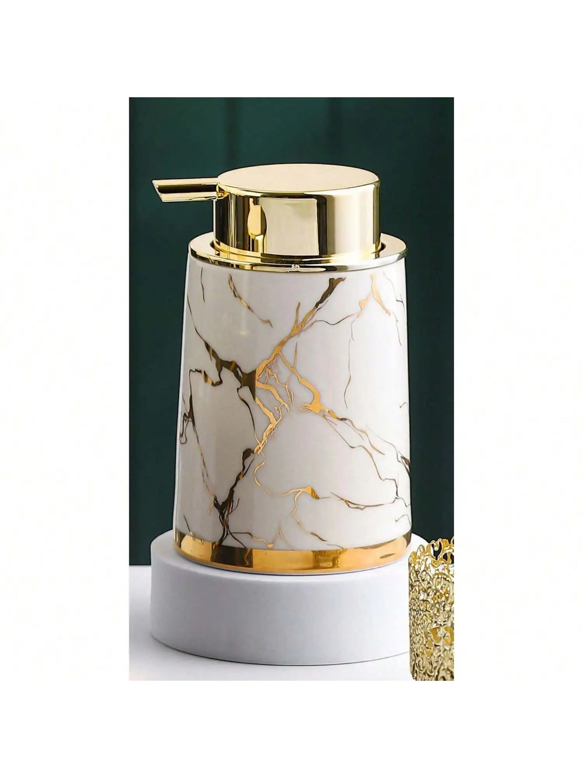 400ml Light Luxury Ceramic Marble Texture Refillable Press Mousse Foaming Soap Dispenser For Bottling, Filling Facial Cleanser - white