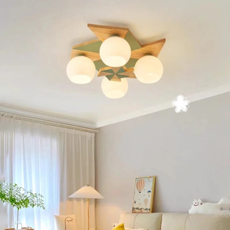 Ceiling lamp windmill in logs for retro Nordic children's room - view 3