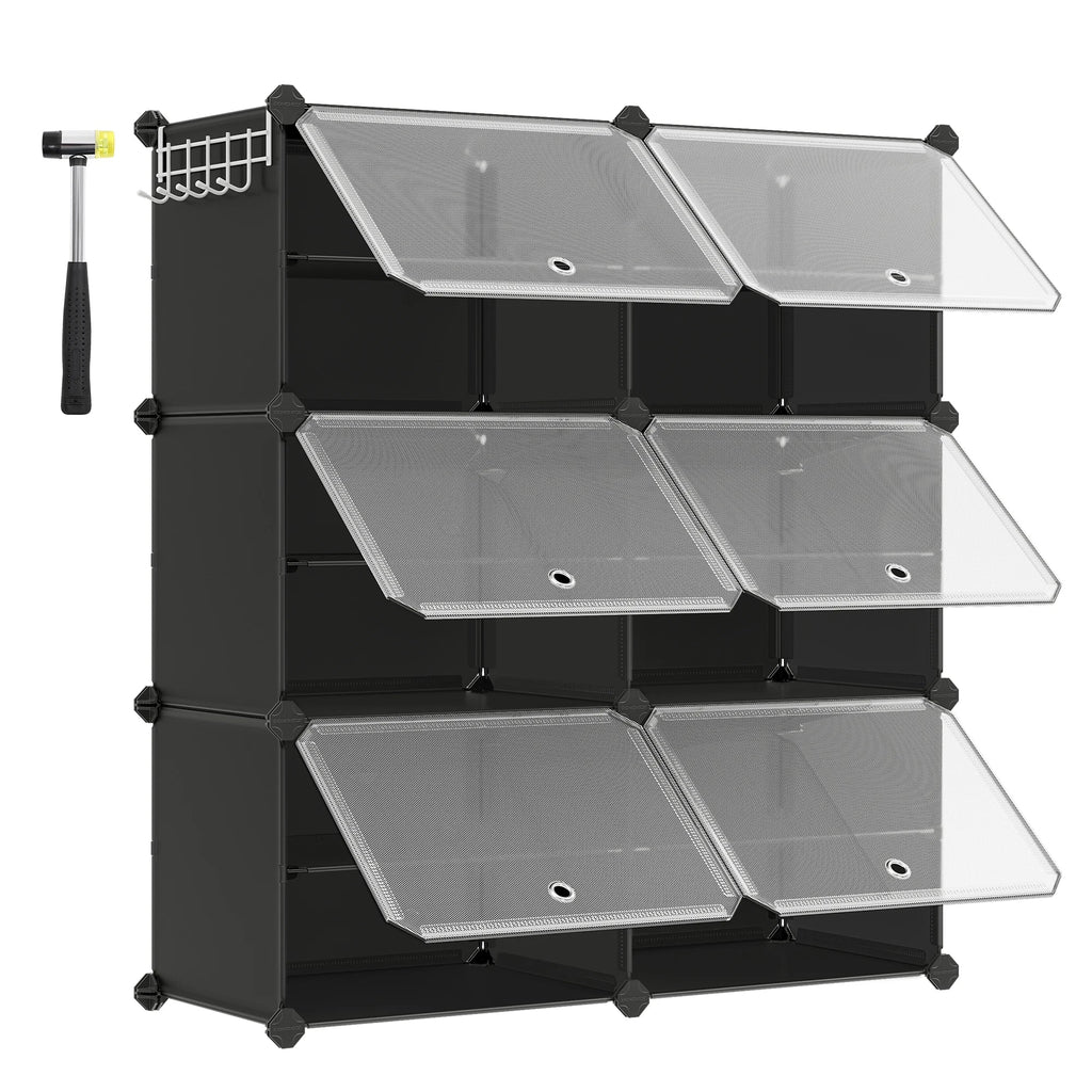 SONGMICS Shoe shelf 6 compartments, Storage shelf Modular, 30 x 40 x 30 cm compartment, with door - black color