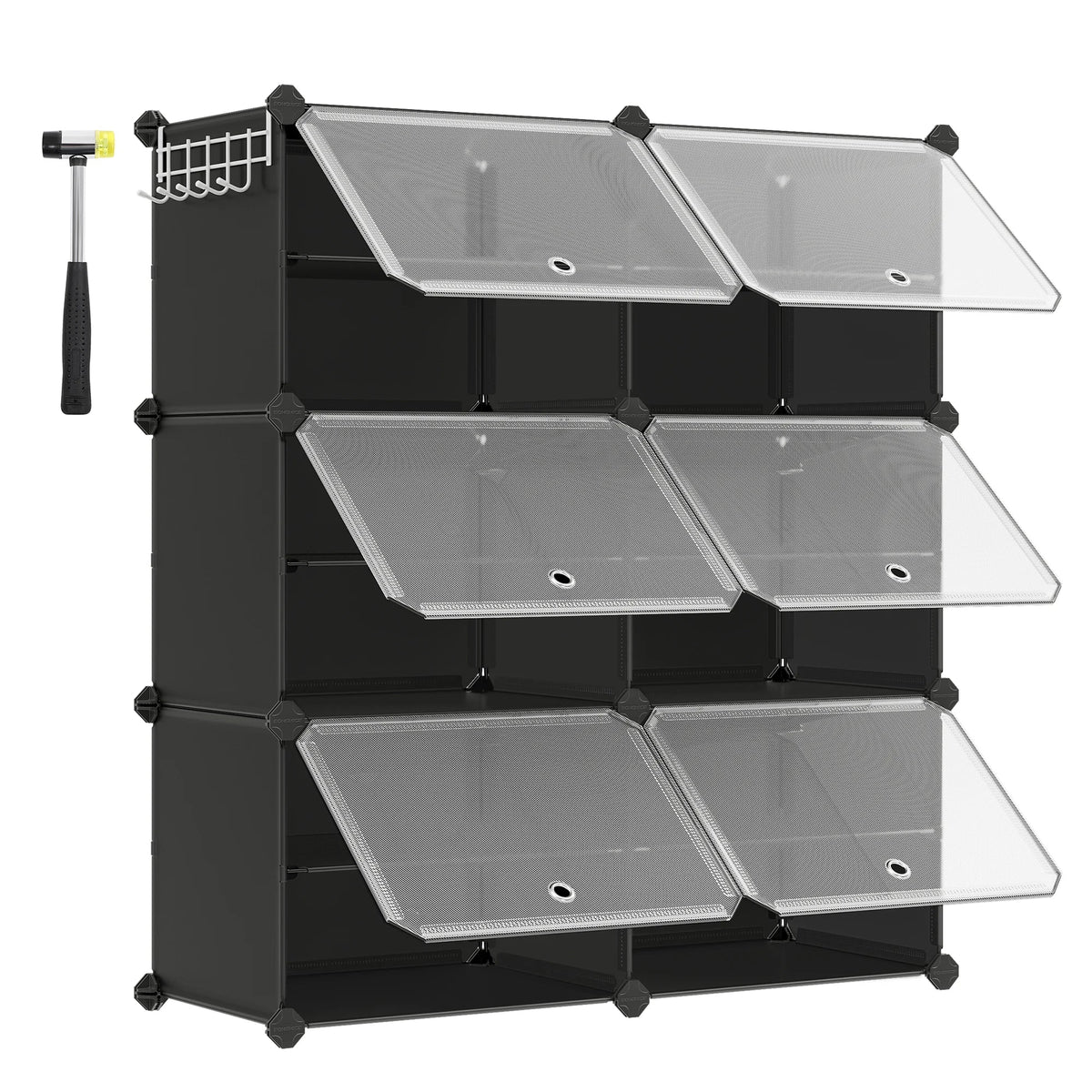 SONGMICS Shoe shelf 6 compartments, Storage shelf Modular, 30 x 40 x 30 cm compartment, with door - black color