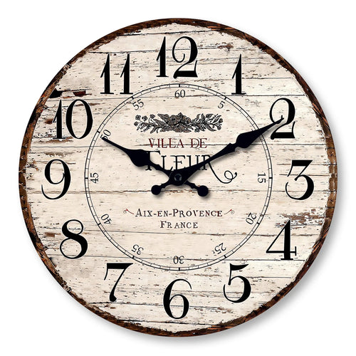 1pc Wooden wall clock, French Vintage White Silent non-ticking Kitchen Clock, Country Vintage decor Silent Wall clock-no battery