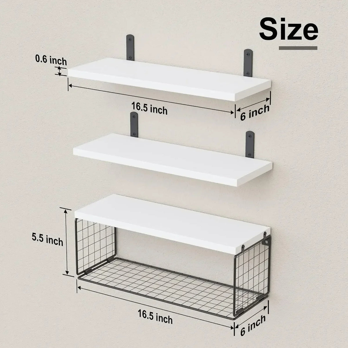Floating wooden shelves for storage and interior decoration - White