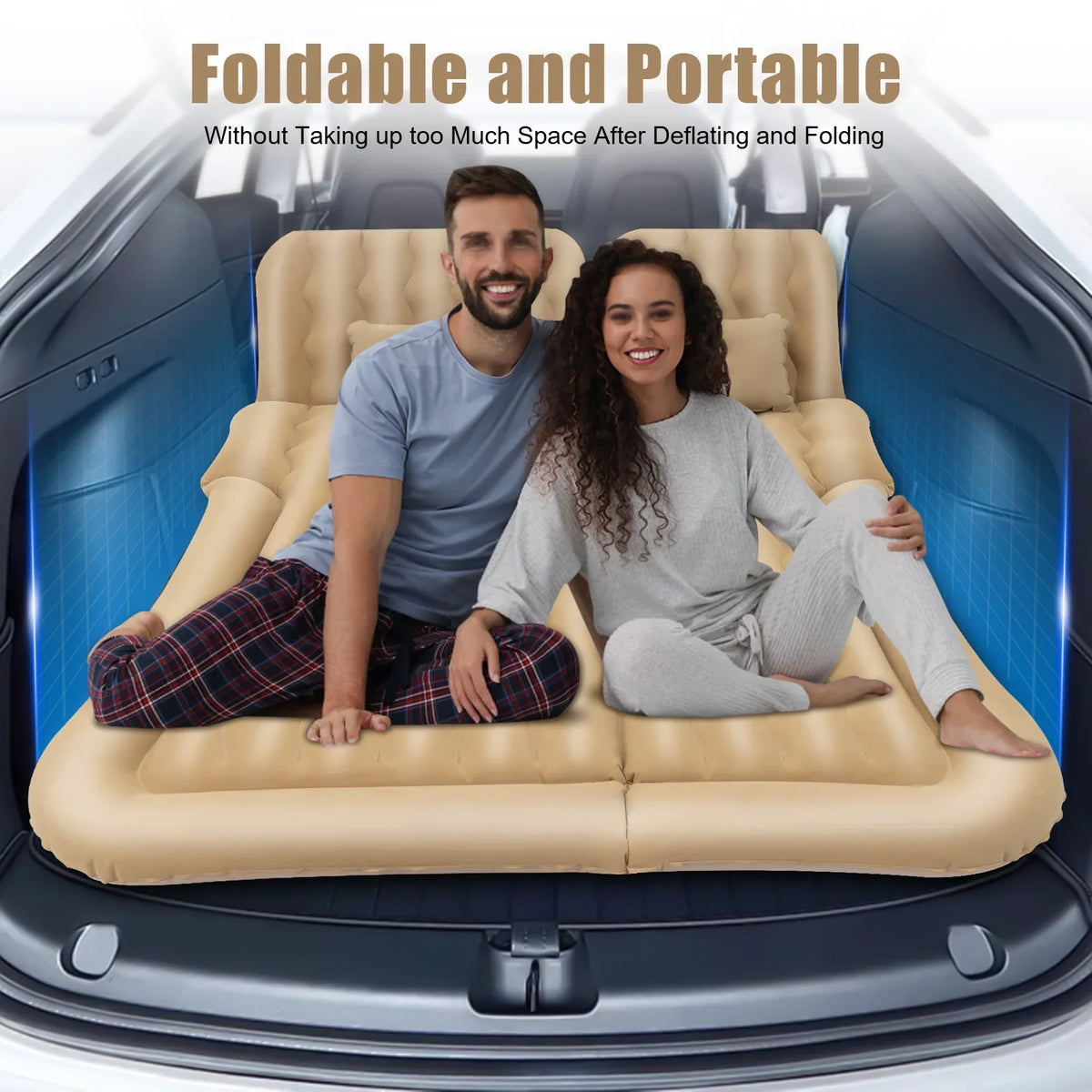 Inflatable Suv Car Mattress With Air Pump, Car Rear Seat Sleep Bed, Travel Tent (Beige) - view 5