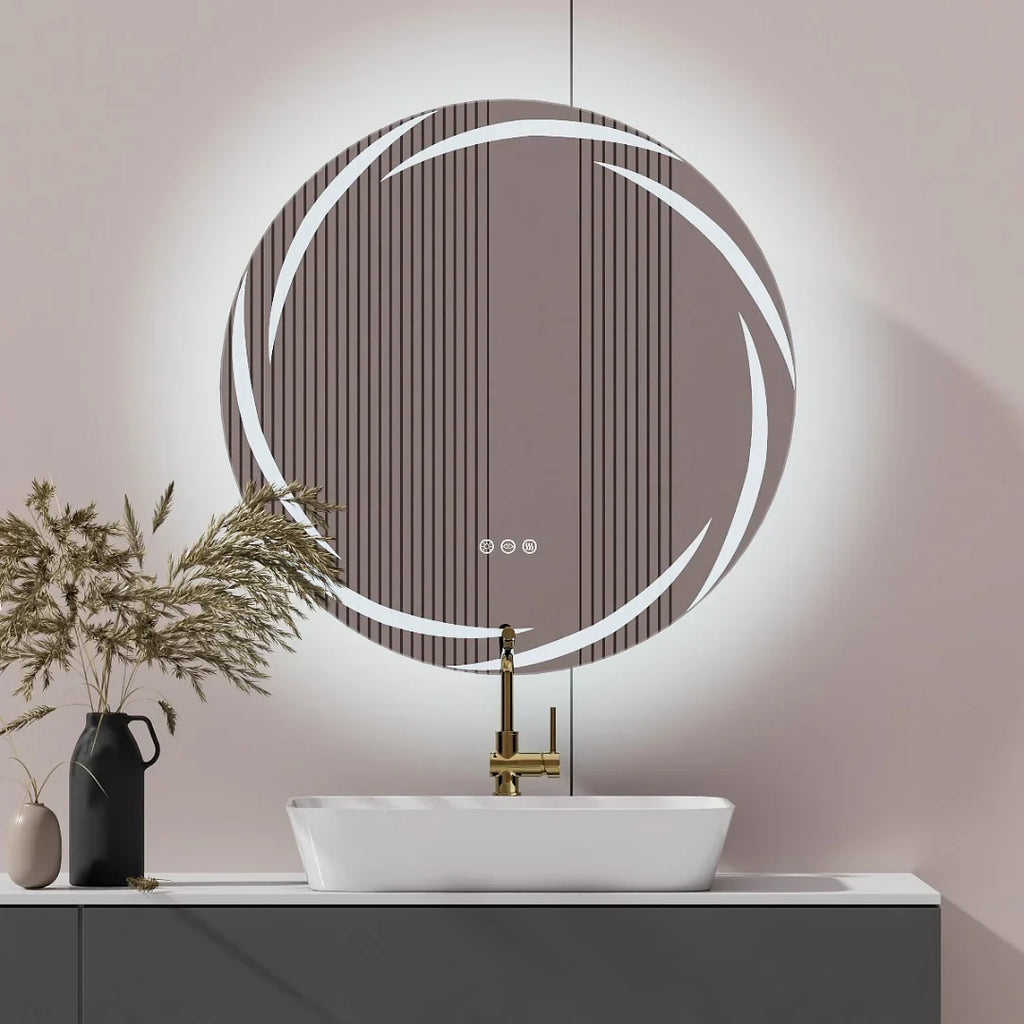 Circular backlit mirror with LED lighting