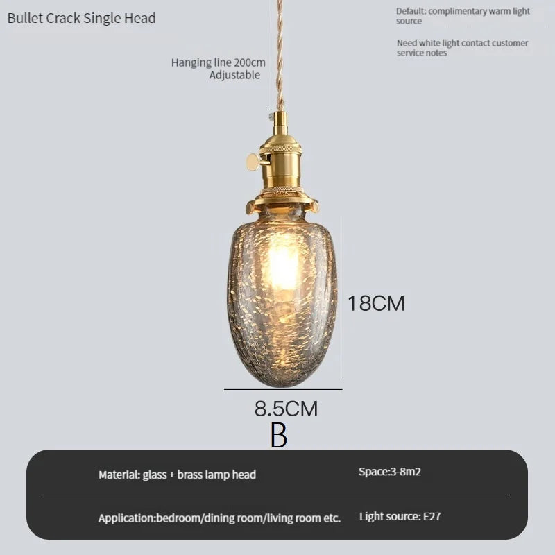 Vintage pendant light with crystal glass switch and shade - 1B / Warm White / 4 W (max. 100 W)