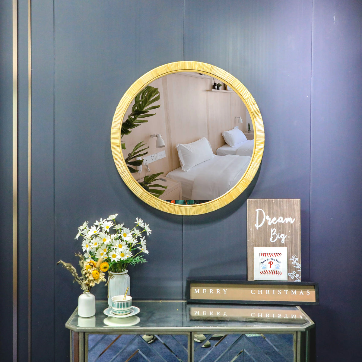 Wall mirror framed in natural rattan hand made decorative and elegant - view 2