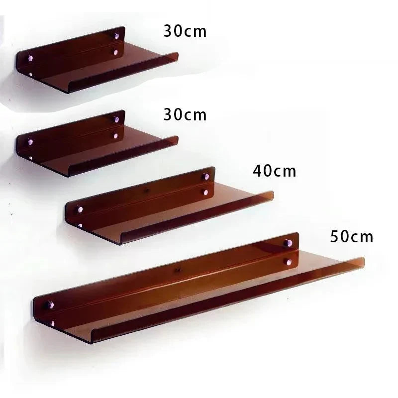 Acrylic Floating Wall Shelf Organizer for Living Room Decor - brown 4 pieces / Sticker Install