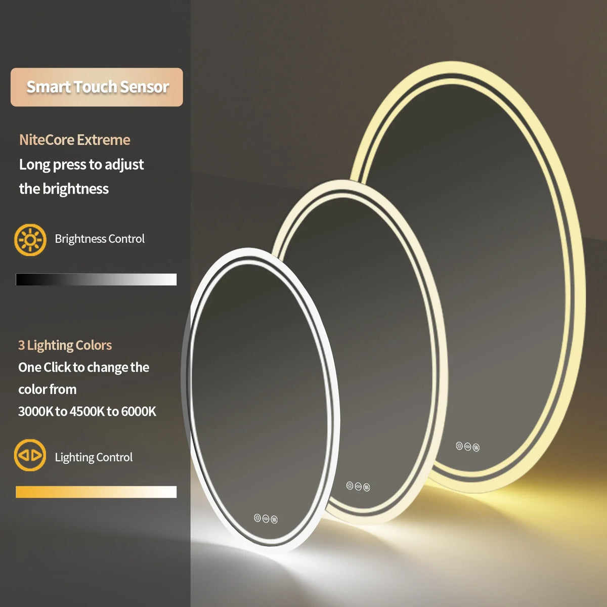 Light-filled oval mirror with anti-fog function and adjustable lighting - view 3