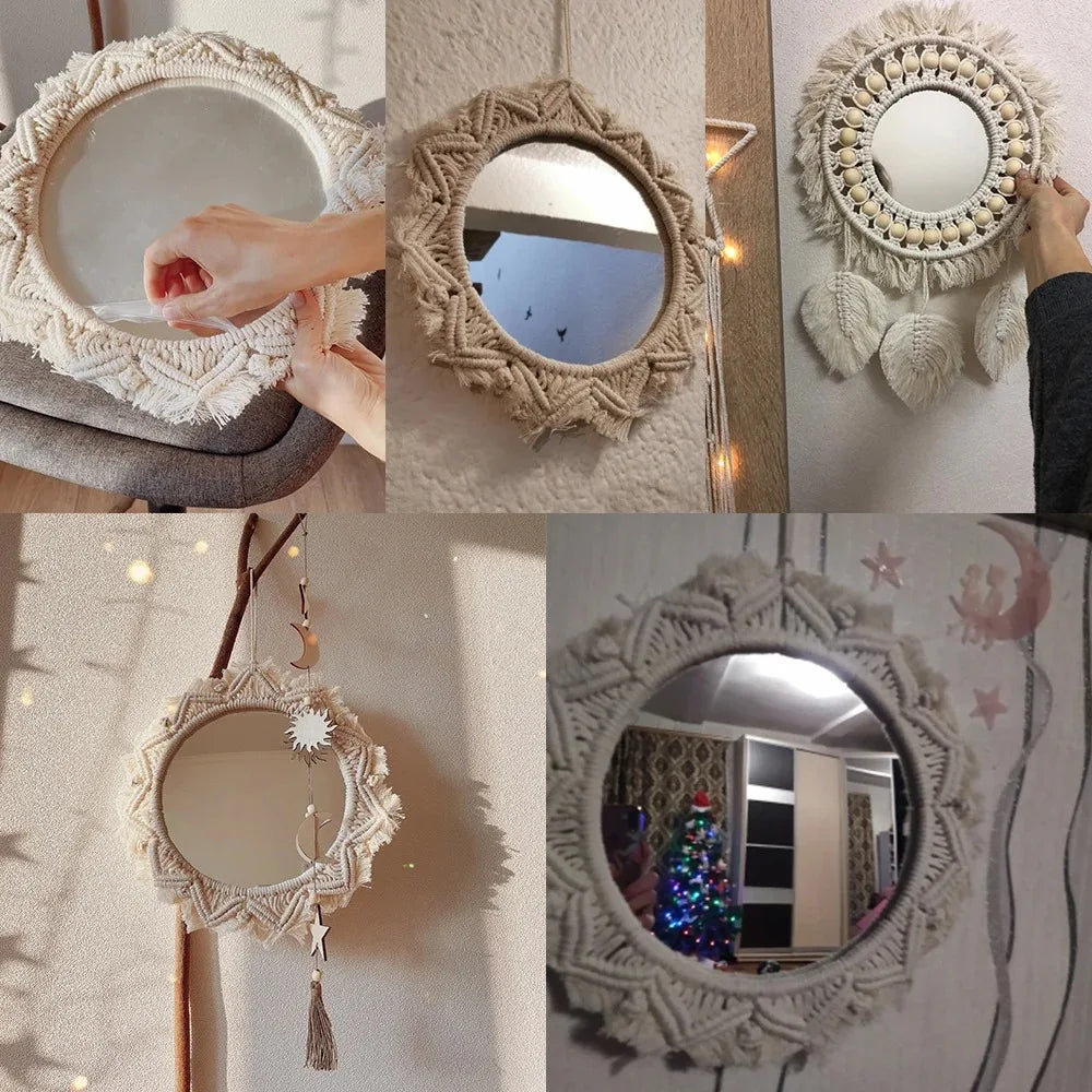 Boho decorative mirror in macrame for handcrafted wall decoration - view 5