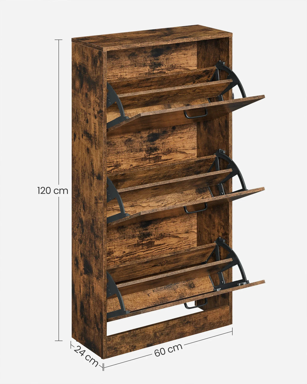VASAGLE 3-Leaf Shoe Cabinet, 3-Tier Storage Cupboard, Rustic Brown - view 2