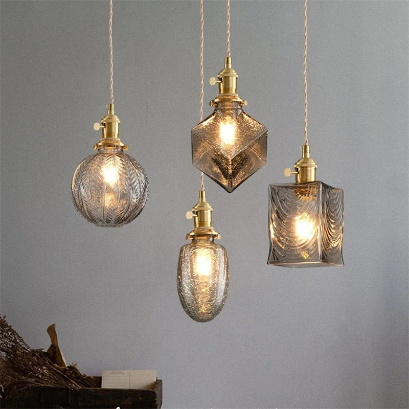 Vintage pendant light with crystal glass switch and shade - view 5